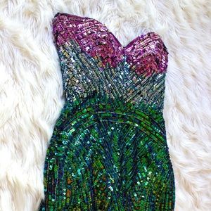 ✨Sherri Hill✨Strapless Multicolor Sequin Dress